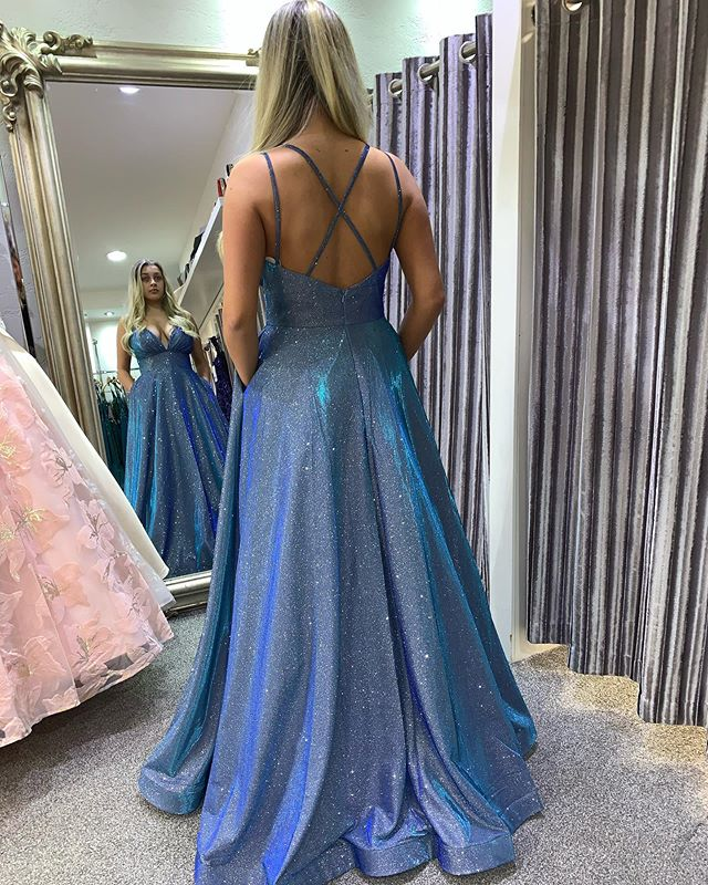 Hot Sexy A Line Spaghetti Straps Blue Long Prom/Evening Dresses nv1002