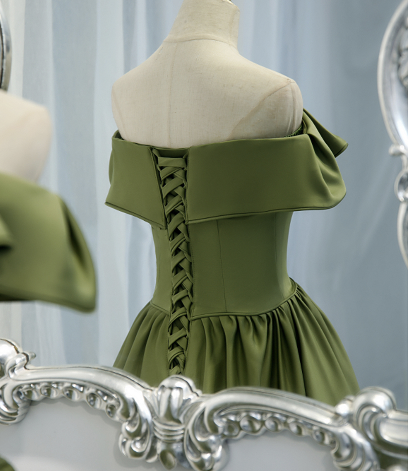 Grünes langes A-Linien-Ballkleid aus Satin, grünes Abendkleid, NV544