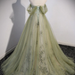 A-Linien-Ballkleid aus grünem Tüll, langes Ballkleid, grünes Abendkleid mit Perlenbesatz, nv549