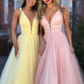 A-Linie, tiefer V-Ausschnitt, Ballkleid, Ballkleid, offener Rücken, weiße Abendkleider, nv209