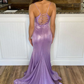 Robe longue de soirée sirène à bretelles lilas simple nv577