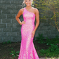 Dunkelrotes One-Shoulder-Meerjungfrau-Ballkleid mit Pailletten nv223