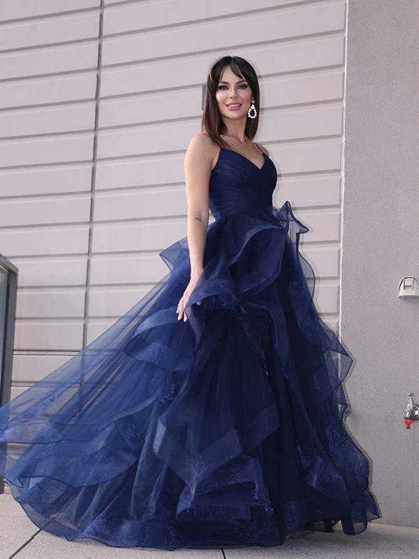 A-Line/Elegant Tulle Layers V-neck Sleeveless Floor-Length Prom Dresses nv202