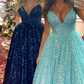 Robe de bal longue coupe empire à sequins couleur champagne nv208