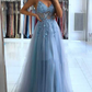 Glamouröses Ballkleid aus Tüll mit V-Ausschnitt, Spaghettiträgern und Perlenverzierung, langes Abendkleid NV155