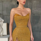 Sexy Yellow Sleeveless Mermaid Prom Dress With Side Slit nv244