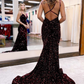 Blaues schillerndes langes Ballkleid im Meerjungfrauen-Stil mit V-Ausschnitt und überkreuztem Rücken nv567