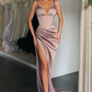 Robe de bal longue sexy à col en V et fente haute style sirène froncée nv138