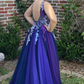 Robe de bal longue dos nu en dentelle florale violette ombrée nv564
