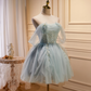 Süßes kurzes A-Linien-Ballkleid aus Tüll mit Perlenbesatz nv557