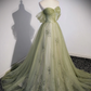 A-Linien-Ballkleid aus grünem Tüll, langes Ballkleid, grünes Abendkleid mit Perlenbesatz, nv549