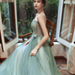 Grünes langes Ballkleid aus Tüllspitze Grünes formelles Spitzenkleid aus Tüll nv543
