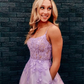 Robe de soirée longue en dentelle violette à dos ouvert, robe de soirée formelle en dentelle violette nv563