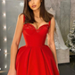 Robe de bal rouge mi-longue à décolleté en cœur avec bretelles à paillettes nv570