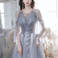 GRAUES TÜLL-PAILLETTEN-LANGES BALLKLEID A-LINIE-ABENDKLEID nv423
