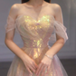 A-Linie Tüll Pailletten Langes Ballkleid, Schulterfreies formelles Abschlusskleid nv425
