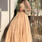 ROBE DE BAL À PAILLETTES À MANCHES LONGUES ET À BIJOUX, LONGUE CHEVILLE, MULTICOUCHE, nv571
