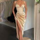 Robe de bal longue sexy à col en V et fente haute style sirène froncée nv138