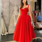 Robe de bal rouge mi-longue à décolleté en cœur avec bretelles à paillettes nv570