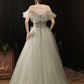 Grünes, langes Ballkleid aus Tüll mit Perlen, A-Linie, formelles Abendkleid nv452