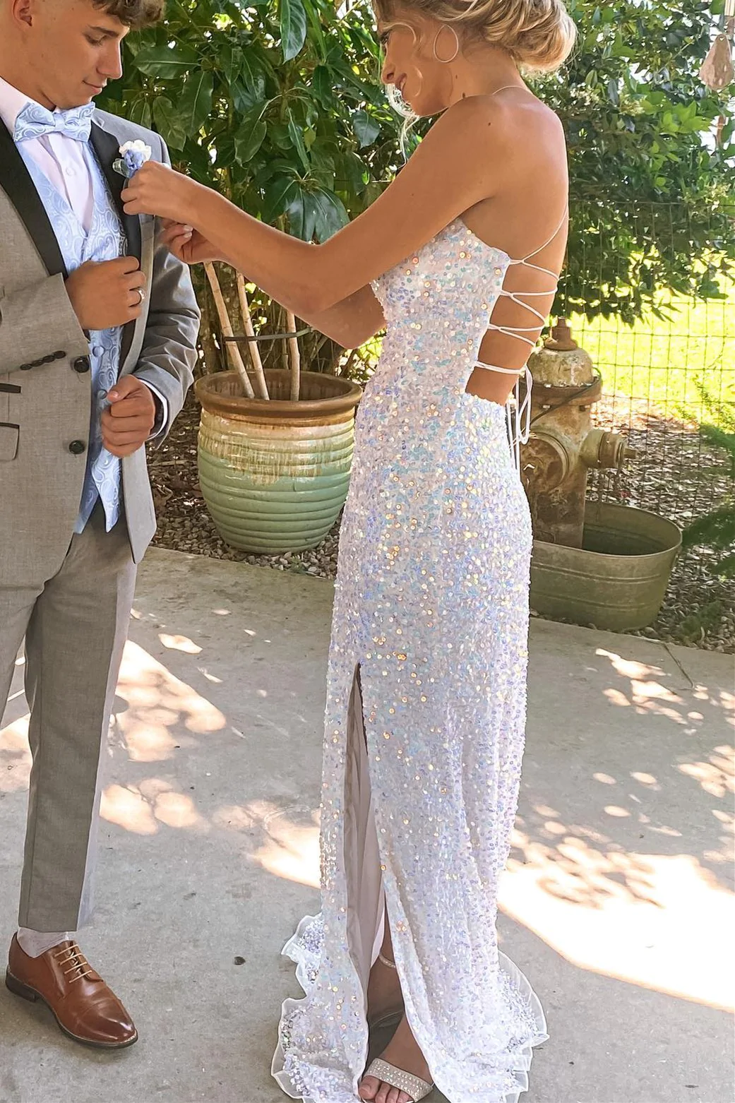 Robe longue de soirée sirène à paillettes vert émeraude nv477