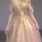 A-Linie Tüll Pailletten Langes Ballkleid, Schulterfreies formelles Abschlusskleid nv425