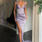 Robe de bal longue sexy à col en V et fente haute style sirène froncée nv138