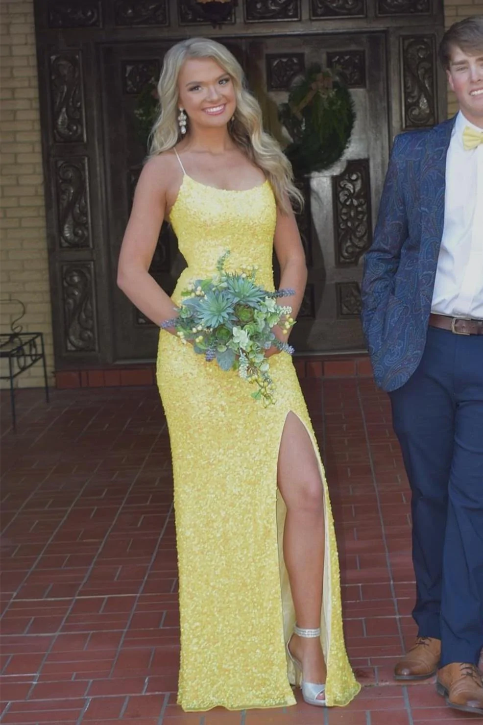Robe longue de soirée sirène à paillettes vert émeraude nv477