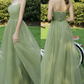 Robe de soirée longue en tulle vert, robe trapèze nv553