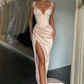 Robe de bal longue sexy à col en V et fente haute style sirène froncée nv138