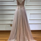 Glamouröses Ballkleid aus Tüll mit V-Ausschnitt, Spaghettiträgern und Perlenverzierung, langes Abendkleid NV155