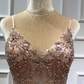 Glamouröses Ballkleid aus Tüll mit V-Ausschnitt, Spaghettiträgern und Perlenverzierung, langes Abendkleid NV155