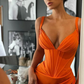 Robe de bal longue sexy à col en V et fente haute style sirène froncée nv138