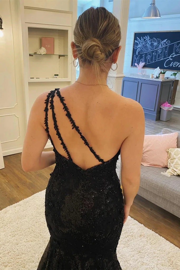 Robe de soirée longue en dentelle noire à paillettes et à fente nv966