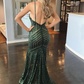 Robe de bal longue vert foncé à sequins style sirène avec dos ouvert nv825