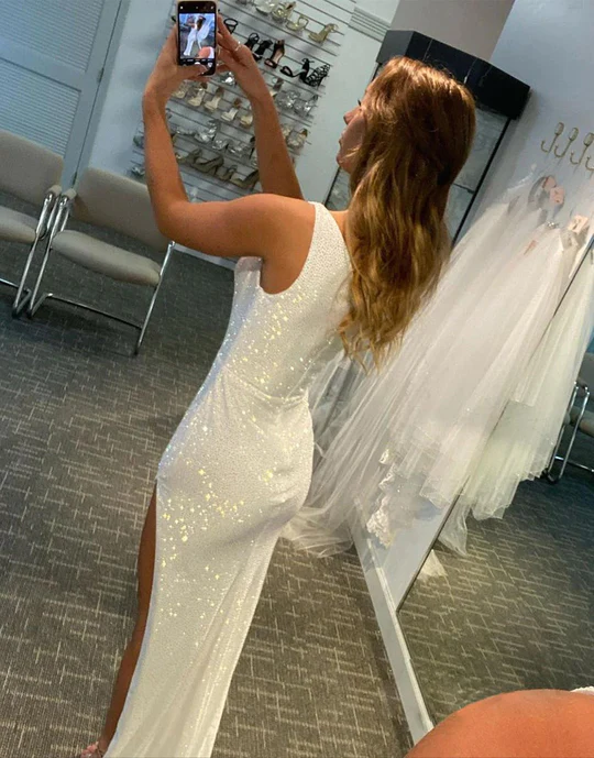 One-Shoulder Schlichte Perlenweiße Abendkleider, Ballkleider nv987