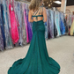Superbe robe de bal sirène à une épaule vert foncé avec perles nv824