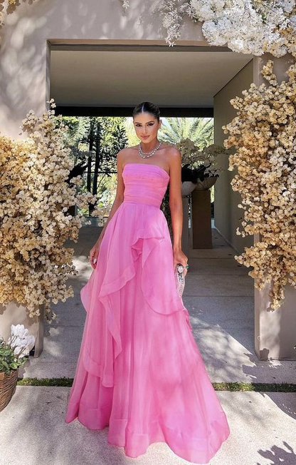 schlichtes rosa Ballkleid, schlichte Abendkleider nv1057
