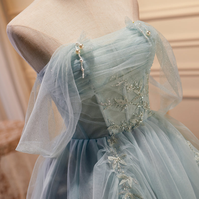 Süßes kurzes A-Linien-Ballkleid aus Tüll mit Perlenbesatz nv557