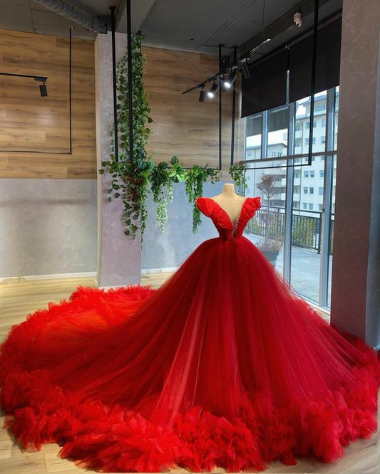 Red gorgeous elegant long ball gown evening dress women's party dress adult ceremony dress nv30