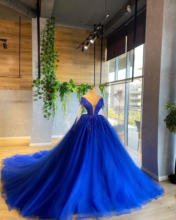 Dark blue gorgeous elegant long prom dress evening dress women party dress quinceanera dress nv31