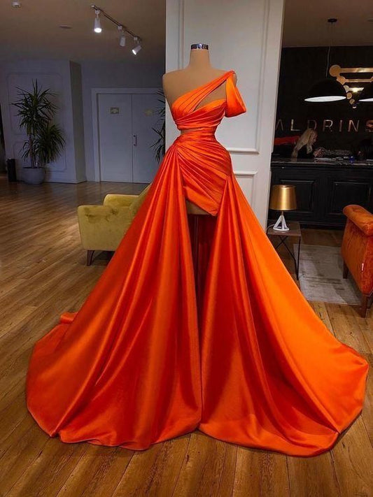 Orange gorgeous elegant long satin ball gown fashion evening dress nv83