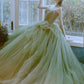Robe de bal longue en tulle vert, robe de soirée verte nv77