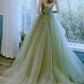Robe de bal longue en tulle vert, robe de soirée verte nv77