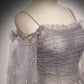 Graues, glänzendes, elegantes Ballkleid mit langen Ärmeln aus Tüll, formelles Kleid, Abendkleid, Abschlusskleid, NV86
