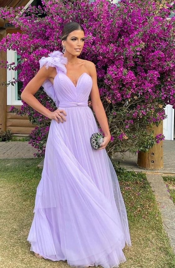 Robe de soirée longue en tulle violet clair, coupe trapèze, longueur au sol, robe de demoiselle d'honneur, nv11