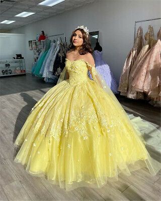 Ballkleid Quinceanera Kleider Ballkleider 3D Blumen Perlen Sweet 15 Party Wear nv32