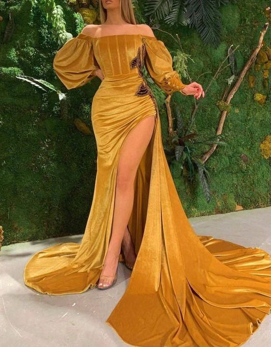 robe de femme, robe de mariée en velours doré, robe de demoiselle d'honneur, robes de bal nv16