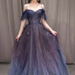 Lila langes Ballkleid A-Linien-Abendkleid aus Tüll nv106