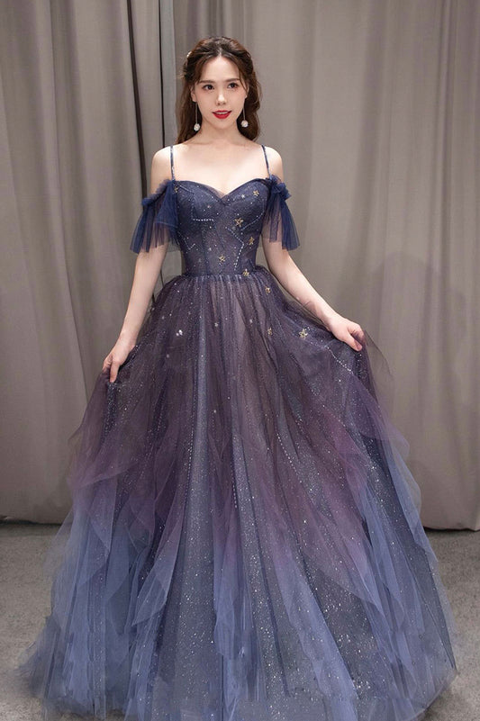 Purple tulle long ball gown A-line evening dress nv106